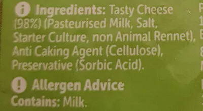 Liste des ingrédients du produit Tasty Shredded Cheese Woolworths 
