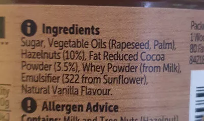 List of product ingredients Choc hazelnut spread  