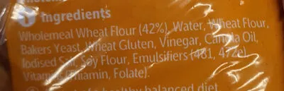 Lista de ingredientes del producto soft wholemeal sandwich loaf Woolworths 