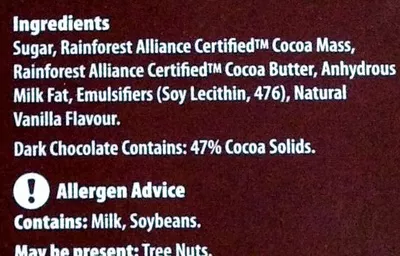 Liste des ingrédients du produit Dark Chocolate Woolworth Select, Woolworths 200g