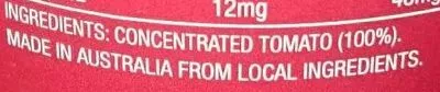 List of product ingredients Tomato paste no added salt Leggo's 500 g