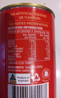 List of product ingredients Tomato Puree Leggos 