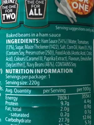 Lista de ingredientes del producto Beanz Ham Sauce Heinz 