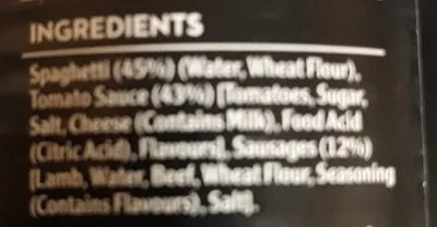 Liste des ingrédients du produit Spaghetti and Sausages Heinz 420g