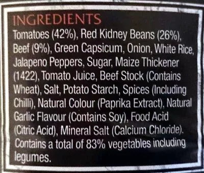 List of product ingredients Big N Chunky Chilli Beef Heinz 520g
