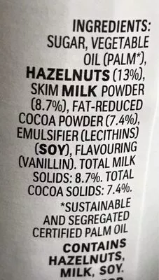 Lista de ingredientes del producto nutella Ferrero 400 g