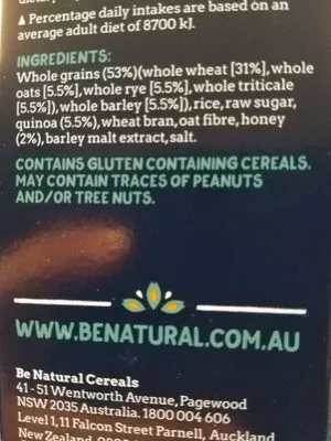 Lista de ingredientes del producto 5 Whole grain flakes Be Natural 325 g