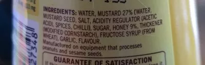 Lista de ingredientes del producto Honey mustard Masterfoods 