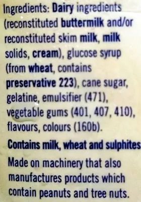 Lista de ingredientes del producto Streets Blue Ribbon Classic Vanilla Streets, Unilever 2 Litre