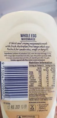 List of product ingredients Mayonnaise  