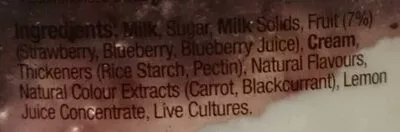 Liste des ingrédients du produit Greek Style Yoghurt Strawberry & Blueberry Tamar Valley Dairy 