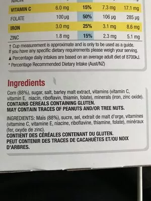 Lista de ingredientes del producto Corn Flakes  