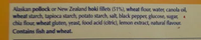 List of product ingredients Oven Bake 6 Lemon Pepper Crumb 100% Fish Fillets Birds Eye 425 g