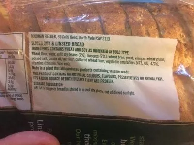 List of product ingredients Helga's Soy and Linseed Bread 850G  