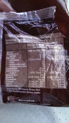 Lista de ingredientes del producto Sun Rice Wholegrain Brown Rice Sun Rice 5 kg