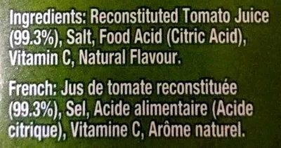 List of product ingredients Tomato juive Golden Circle, Heinz 1L