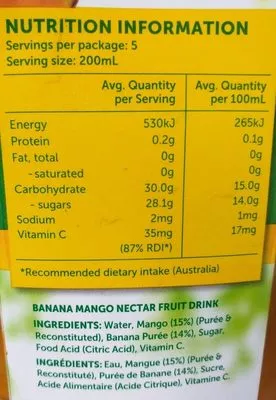 Liste des ingrédients du produit G / Circ Nectar Banana Mango Golden Circle 
