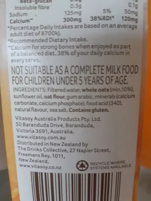 List of product ingredients Oat milk unsweetened Vitasoy 