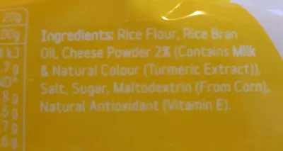 Liste des ingrédients du produit Peckish Thins Rice Cracker Cheddar Cheese 100g Gluten Free Peckish 