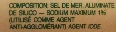 Lista de ingredientes del producto Sel de table iodé Cerebos 750 g