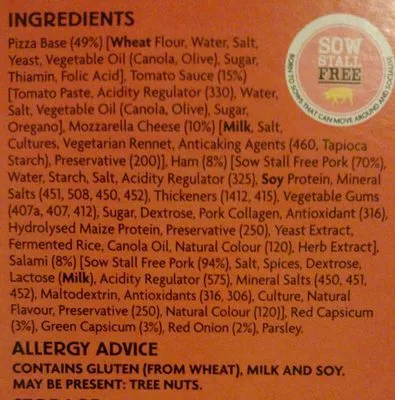 Lista de ingredientes del producto Coles Supreme Pizza Coles 