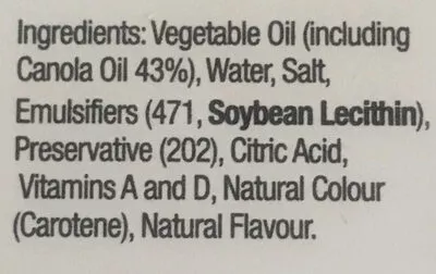 Lista de ingredientes del producto Dairy Free spread Tablelands 500g