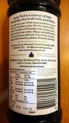 Lista de ingredientes del producto Australian blueberry jzm beerenberg 300 g