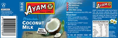 List of product ingredients Lait de coco 100% naturel Ayam 270 ml