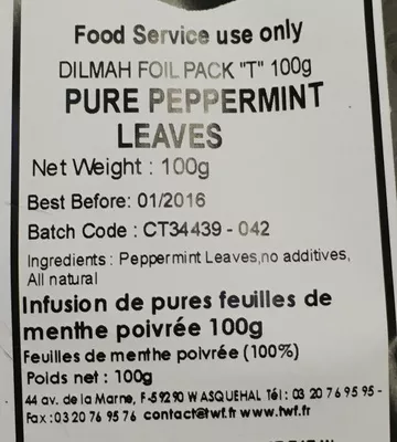 Lista de ingredientes del producto Pure peppermint leaves Dilmah 100 g