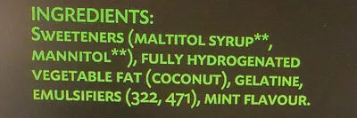 Lista de ingredientes del producto Chews Mint Sugarless 70g
