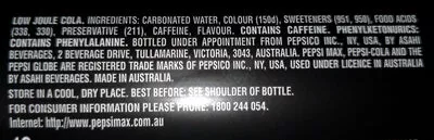 List of product ingredients Max Pepsi 250 ml
