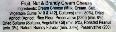 Liste des ingrédients du produit Fruit Nut And Brandy Flavoured Cream Cheese South Cape 200g