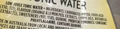 Liste des ingrédients du produit Diet indian tonic water Schweppes 