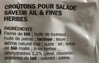Liste des ingrédients du produit Croutons ail & fines herbes  