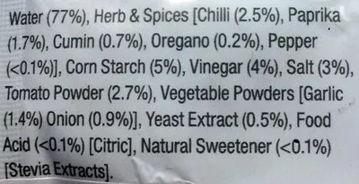 Lista de ingredientes del producto Chili con Carne Recipe Base Celebrate Health 175 g