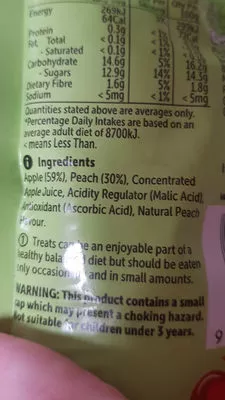 List of product ingredients Apple and peach puree Woolworths 90g