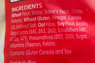 List of product ingredients English muffins TipTop 