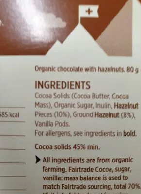 Liste des ingrédients du produit Pico Vegan Organic Hazelnut Milk  80 g