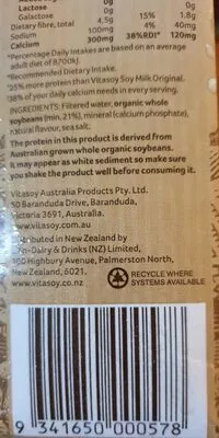 List of product ingredients Soy milk Vitasoy 