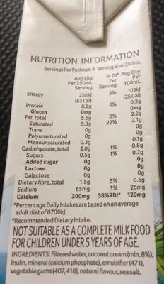 Lista de ingredientes del producto Coconut milk  