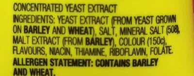 List of product ingredients Vegemite  