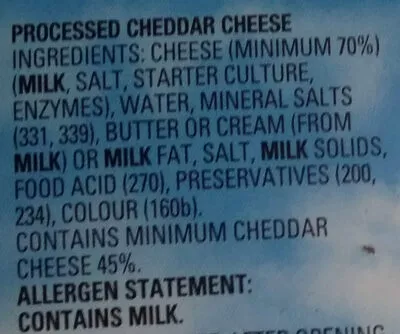 List of product ingredients dairylea Cheddar Mondelez international group 500 g