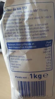 Liste des ingrédients du produit Farine de blé  1 kg
