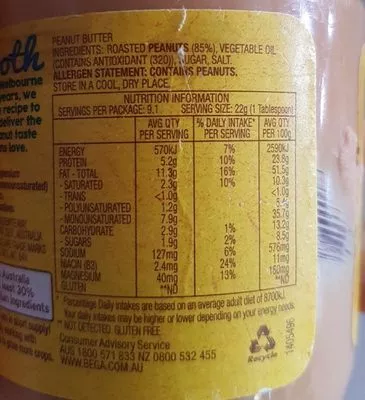 List of product ingredients Peanut butter  