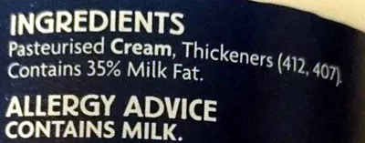 Lista de ingredientes del producto thickened cream Coles 300ml