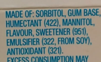 Lista de ingredientes del producto Extra - Peppermint Wrigley's Extra, Wrigley's 27 g
