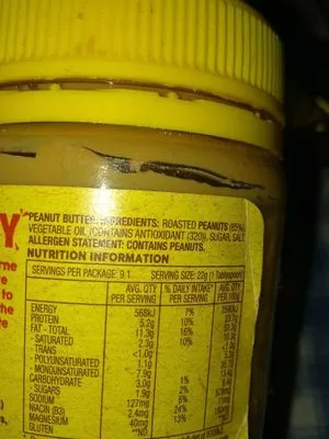 Lista de ingredientes del producto Kraft Crunchy Peanut Butter 200G  