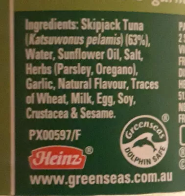 Liste des ingrédients du produit Tuna Herb & Garlic Greenseas 95g