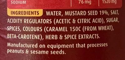 List of product ingredients Mild English Mustard Masterfoods 