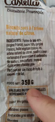 Liste des ingrédients du produit canistrelli au citron Castellane 350g